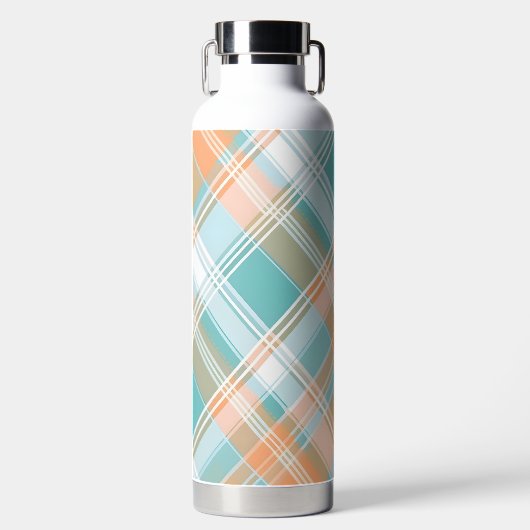 ORANGE & AQUA EASTER PLAID PATTERN ウォーターボトル (正面)