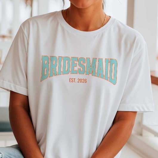 Orange + Aqua Faux Glitter BRIDESMAID Bachelorette Tシャツ