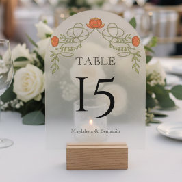 Orange Art Nouveau Floral Wedding Table Number アクリル招待状