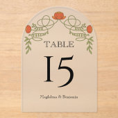 Orange Art Nouveau Floral Wedding Table Number アクリル招待状 (正面)