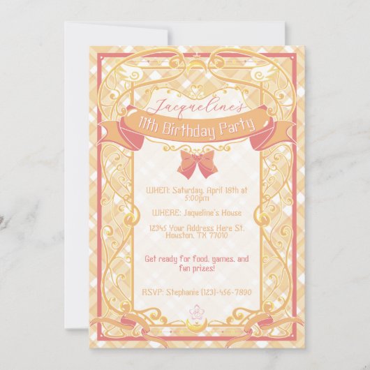 Orange Art Nouveau Princess Birthday 招待状 (正面)