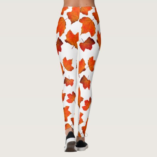 Orange Autumn Fall leaves Leggings レギンス (裏面)