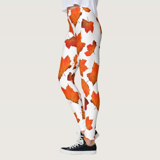 Orange Autumn Fall leaves Leggings レギンス (左)