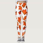 Orange Autumn Fall leaves Leggings レギンス (正面)