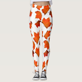 Orange Autumn Fall leaves Leggings レギンス