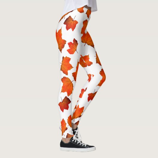 Orange Autumn Fall leaves Leggings レギンス (右)