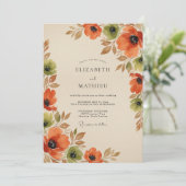 Orange Autumn Floral Romance Wedding 招待状 (スタンド正面)