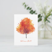 Orange Autumn Tree Modern Watercolor シーズンポストカード (スタンド正面)
