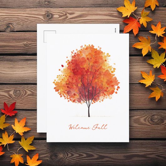Orange Autumn Tree Modern Watercolor シーズンポストカード