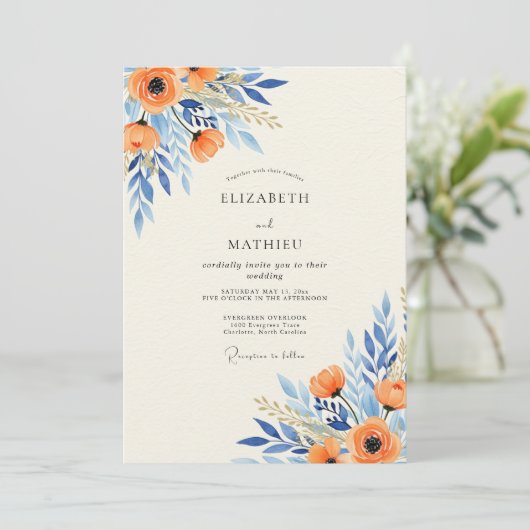 Orange Azure Splendid Botanical Wedding 招待状 (スタンド正面)