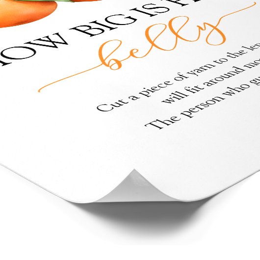 Orange Baby Shower Belly Sign ポスター (角)