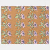 Orange background pink flower pattern フリースブランケット (正面(横))