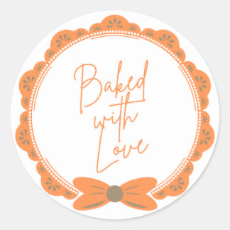 Orange 'Baked With Love' Round Sticker ラウンドシール