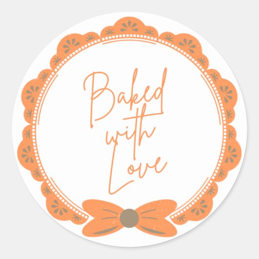 Orange 'Baked With Love' Round Sticker ラウンドシール (正面)