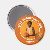 Orange Basketball Player High School Photo マグネット (正面/裏面)