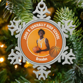 Orange Basketball Player Photo Keepsake Gift スノーフレークピューターオーナメント