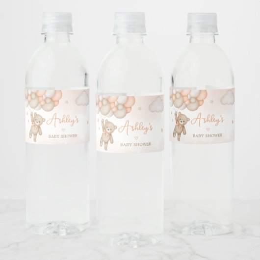 Orange Bear Balloons Baby Shower ペットボトルラベル (ボトル)