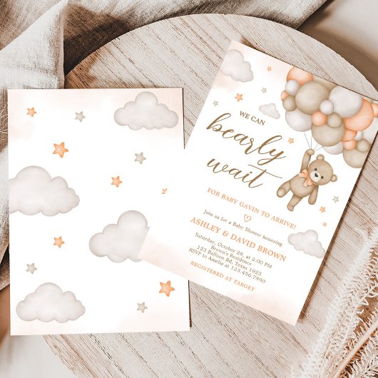 Orange Bear Balloons Baby Shower  招待状