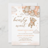 Orange Bear Balloons Baby Shower  招待状 (正面)