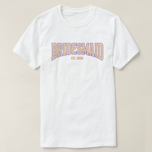 Orange + Beige Stripe Navy BRIDESMAID Bachelorette Tシャツ (デザイン正面)