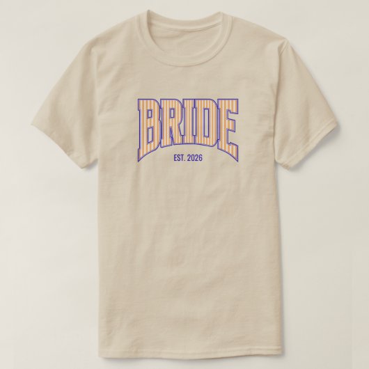 Orange + Beige Stripe Navy Varsity BRIDE Tシャツ (デザイン正面)