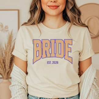Orange + Beige Stripe Navy Varsity BRIDE Tシャツ