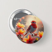 Orange Bird Floral Button 缶バッジ (正面&裏面)