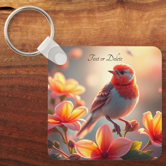 Orange Bird Floral Keychain キーホルダー (正面)