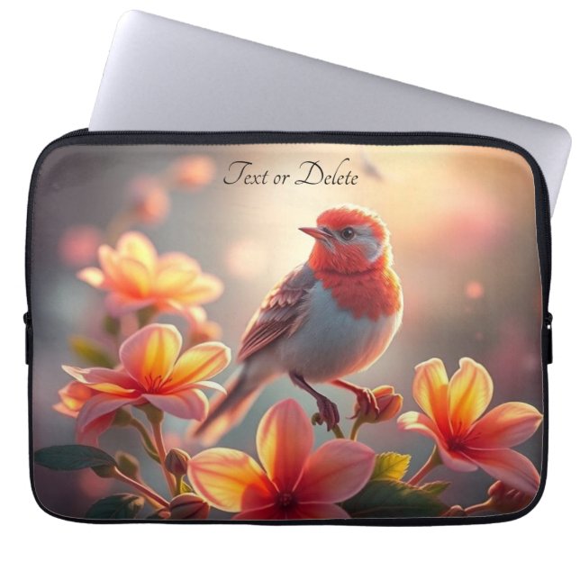 Orange Bird Floral Laptop Sleeve ラップトップスリーブ (正面)