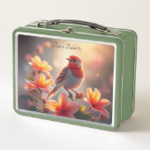 Orange Bird Floral Lunchbox メタルランチボックス (正面)