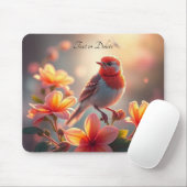Orange Bird Floral Mousepad マウスパッド (マウス)
