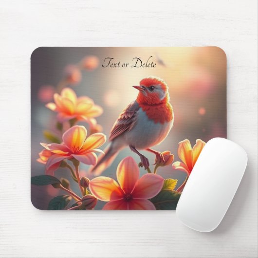 Orange Bird Floral Mousepad マウスパッド (マウス)