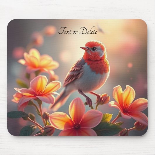 Orange Bird Floral Mousepad マウスパッド (正面)
