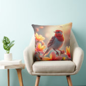 Orange Bird Floral Throw Pillow クッション (椅子)