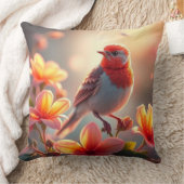 Orange Bird Floral Throw Pillow クッション (ブランケット)
