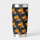 Orange Bird of Paradise Plant Pattern on Black 保温保冷タンブラー (正面)