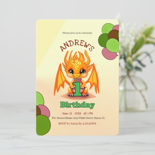 Orange Birthday Dragon invitation 招待状 (スタンド正面)