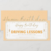 Orange Birthday Driving Lessons Gift Voucher Card 招待状 (正面/裏面)