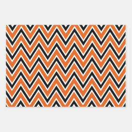 Orange, Black, and White Chevron & Stripe Patterns ラッピングペーパーシート