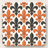 Orange Black Baroque Fleur-de-lis Pattern Design  コースター (正面)