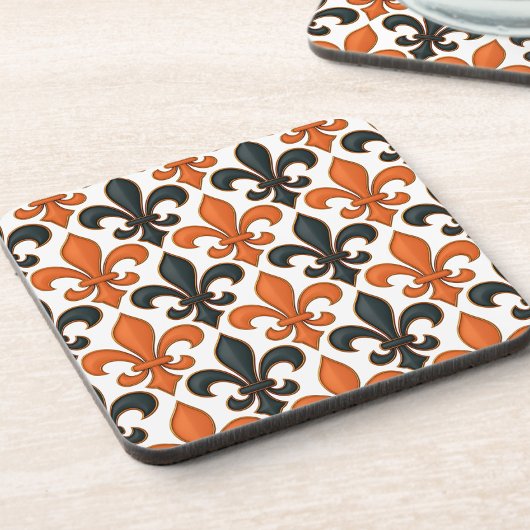 Orange Black Baroque Fleur-de-lis Pattern Design  コースター