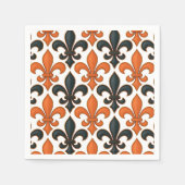 Orange Black Baroque Fleur-de-lis Pattern Design スタンダードカクテルナプキン (正面)
