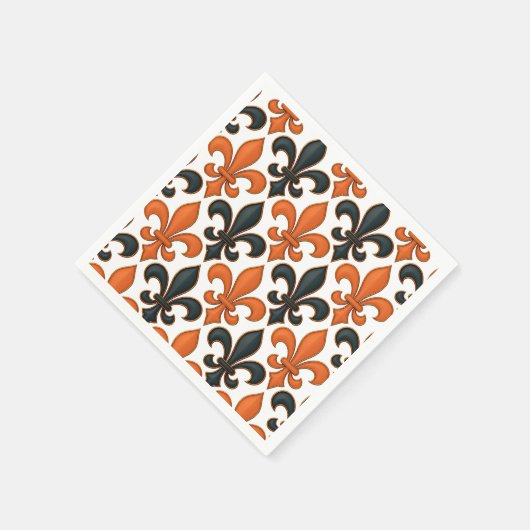 Orange Black Baroque Fleur-de-lis Pattern Design スタンダードカクテルナプキン (角)