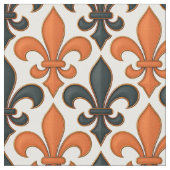 Orange Black Baroque Fleur-de-lis Pattern Design  ファブリック (クローズアップ)