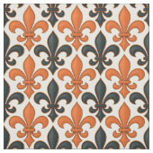 Orange Black Baroque Fleur-de-lis Pattern Design  ファブリック (見本)
