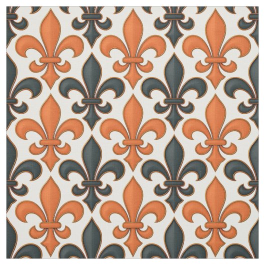 Orange Black Baroque Fleur-de-lis Pattern Design  ファブリック (見本)