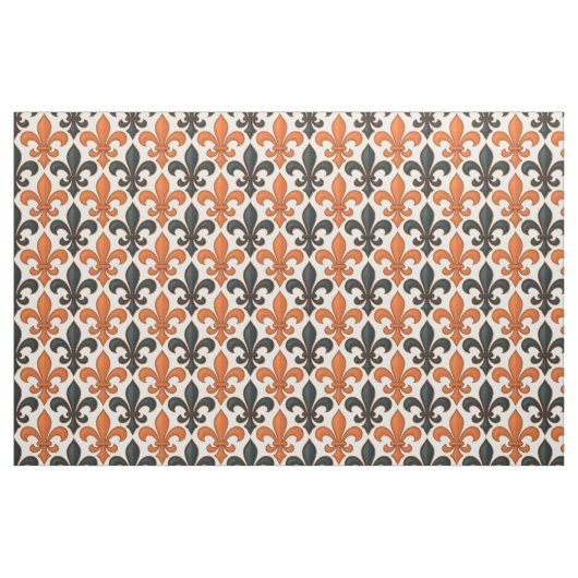 Orange Black Baroque Fleur-de-lis Pattern Design  ファブリック (ファットクウォーター)