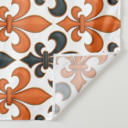 Orange Black Baroque Fleur-de-lis Pattern Design  ファブリック