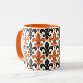 Orange Black Baroque Fleur-de-lis Pattern Design  マグカップ (正面左)