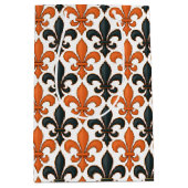 Orange Black Baroque Fleur-de-lis Pattern Design  ミディアムペーパーバッグ (正面)